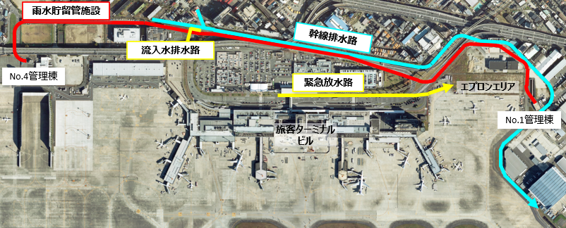 雨水貯留管施設・緊急放水路等の位置図