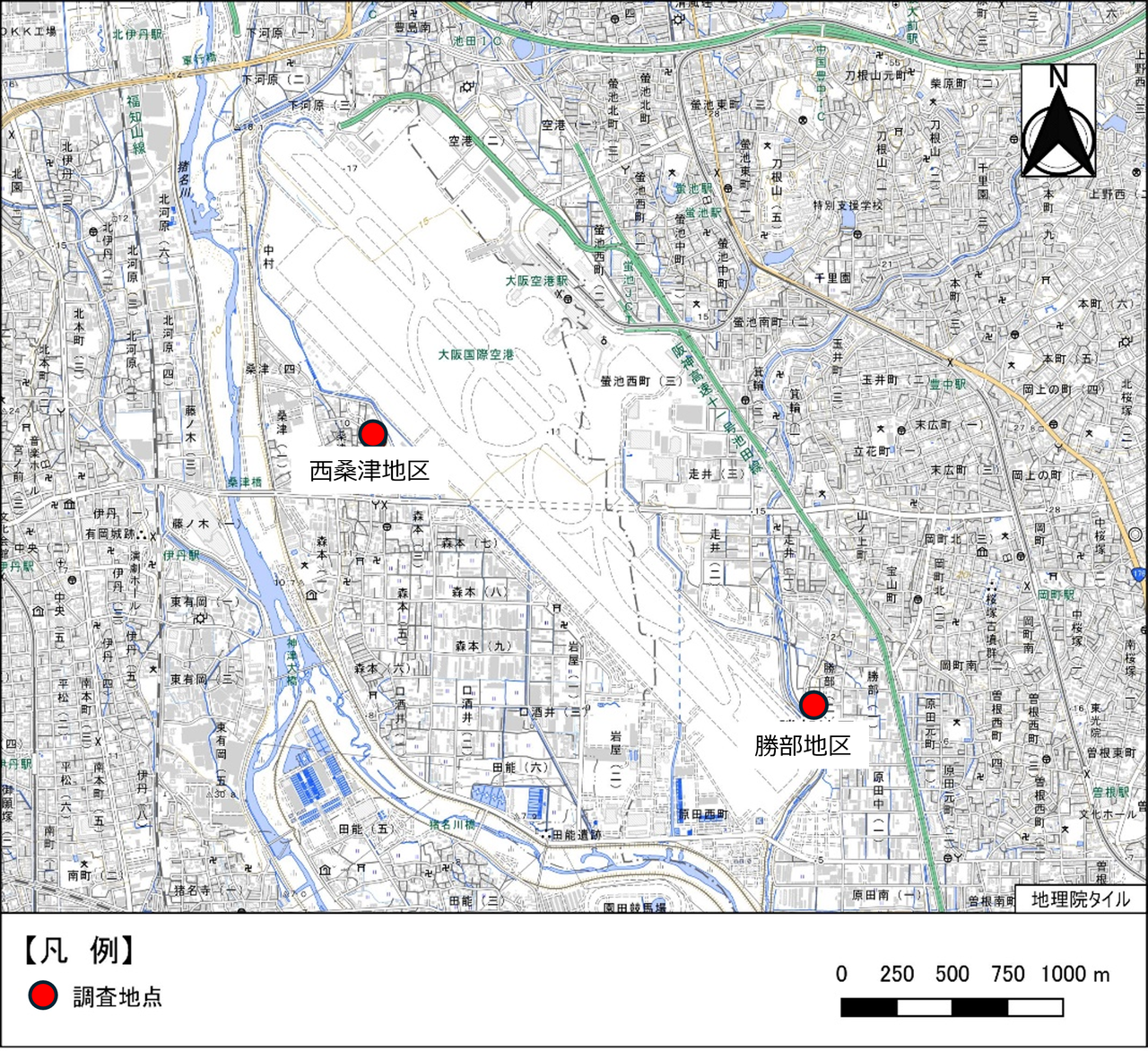 西桑津地区と猪名川地区での測定装置の写真