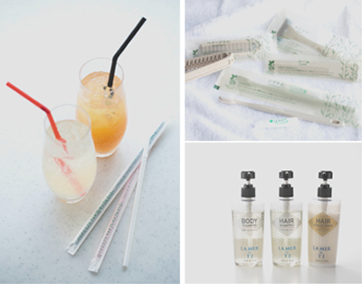 使い捨てプラスチック使用量削減のためのアメニティやカトラリーの写真