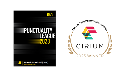 「OAG Punctuality League 2023」「THE ON-TIME PERFORMANCE REVIEW 2023」のロゴ