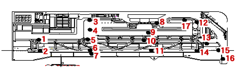 A floor plan of the airport terminal building on the first island and the location of the measurement points of settlement gauges installed within the building.