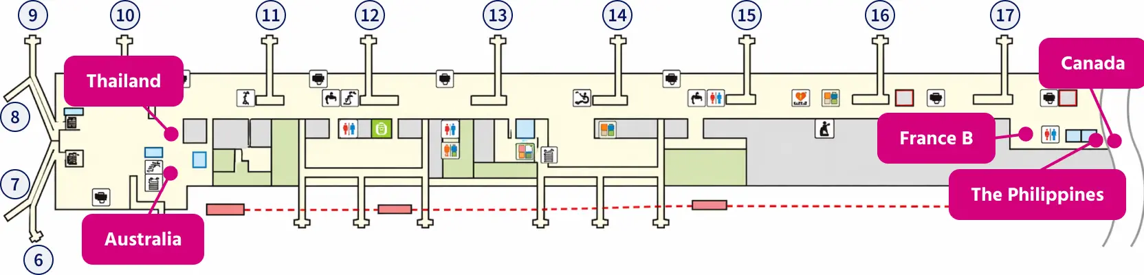 North Wing: France B, Canada, Philippines, Thailand & Australia Location Map