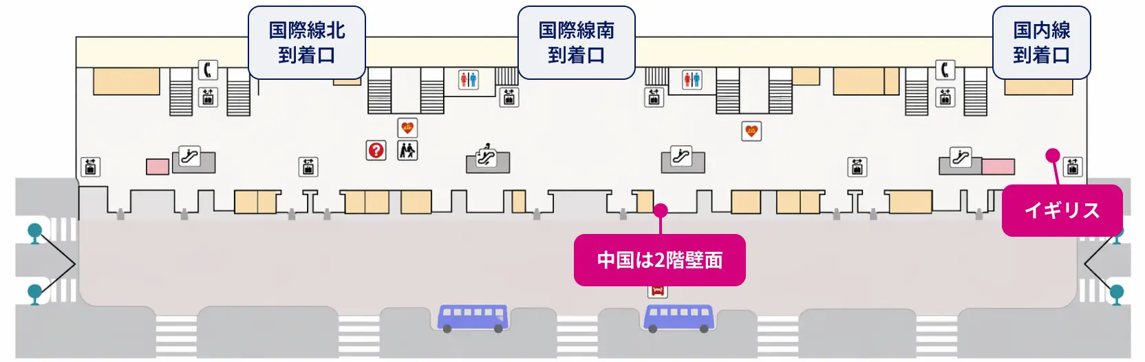 第1ターミナル1階、英国・中国設置場所の地図